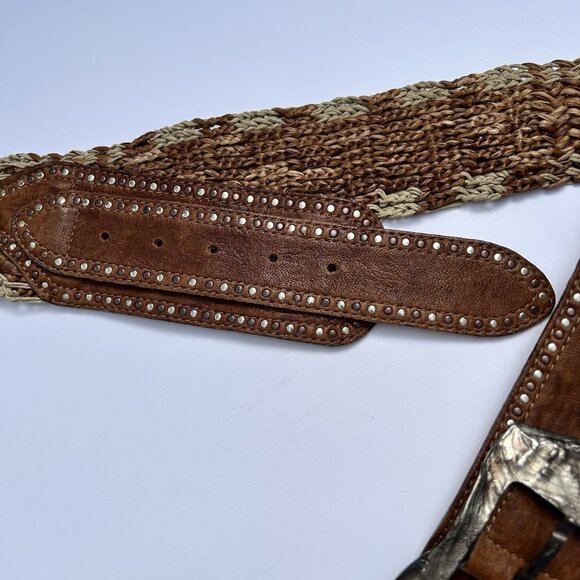 Vintage Streets Ahead Leather Hand-Crafted Studded Belt Large Western Boho main image 13